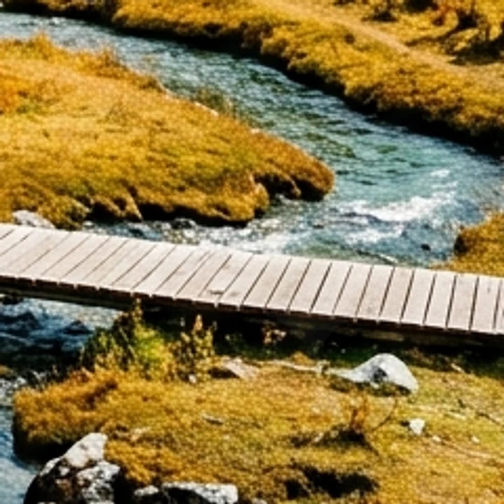 Gemini Watermark Remover result: Riverside boardwalk photo from Gemini, 48 px sparkle on grass and wood removed